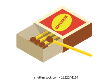 Matchbox and separately arranged matches on white isolated background.