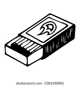 Matchbox sketch. Making fire. Incendiary device. Hand drawn illustration.