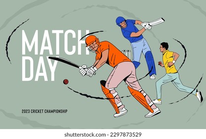 Matchday Illustration of batsmen and bowler playing cricket championship vector digital banner svg