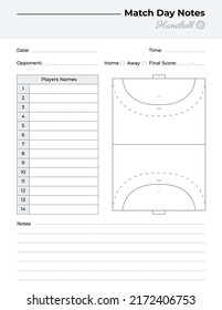 Matchday Notes Log With Handball Field Diagram