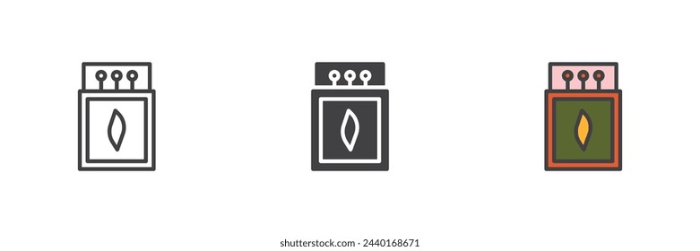 Matches box different style icon set. Line, glyph and filled outline colorful version, outline and filled vector sign. Symbol, logo illustration. Vector graphics