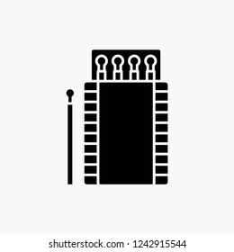 matches, camping, fire, bonfire, box Glyph Icon. Vector isolated illustration