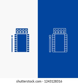 matches, camping, fire, bonfire, box Line and Glyph web Button in Blue color Vertical Banner for UI and UX, website or mobile application