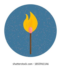 Coincide en un círculo con ruidos. Fuego en un fósforo iluminado. Un elemento del juego para el día internacional del partido. Ilustración vectorial.