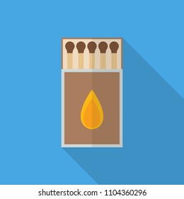 Matches flat icon isolated on blue background. Camping sign symbol in flat style with long shadow. Vector illustration for web and mobile design.