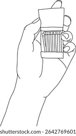 Matches in hand line art vector illustration