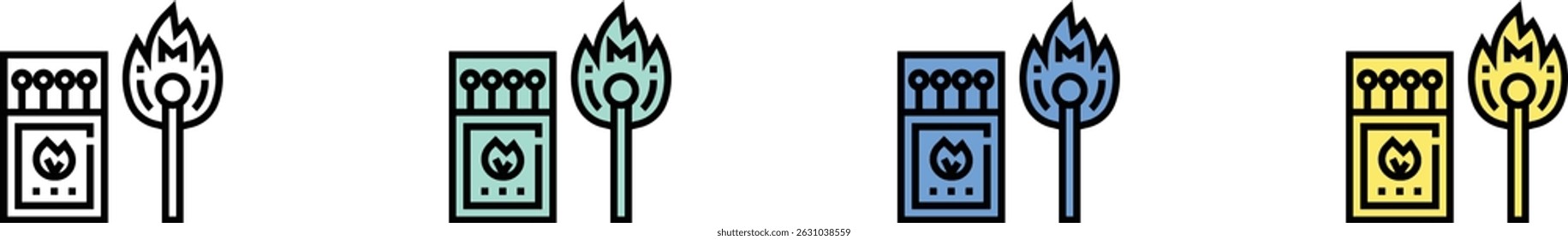 matches icon. Outline, Green, Blue and Yellow Style Design Isolated On White Background