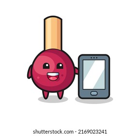 matches illustration cartoon holding a smartphone , cute style design for t shirt, sticker, logo element