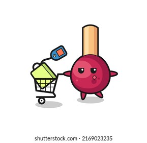 matches illustration cartoon with a shopping cart , cute style design for t shirt, sticker, logo element