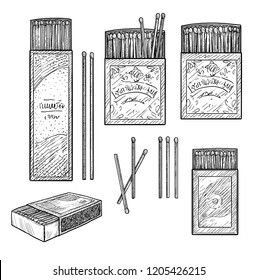 Matches illustration, drawing, engraving, ink, line art, vector