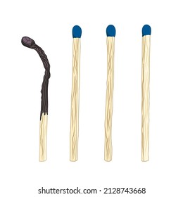 Matches isolated on white - hand drawn vector illustration. Flat color design.