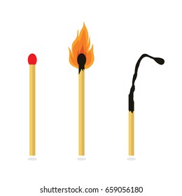 Matches, lighted match and burned match.