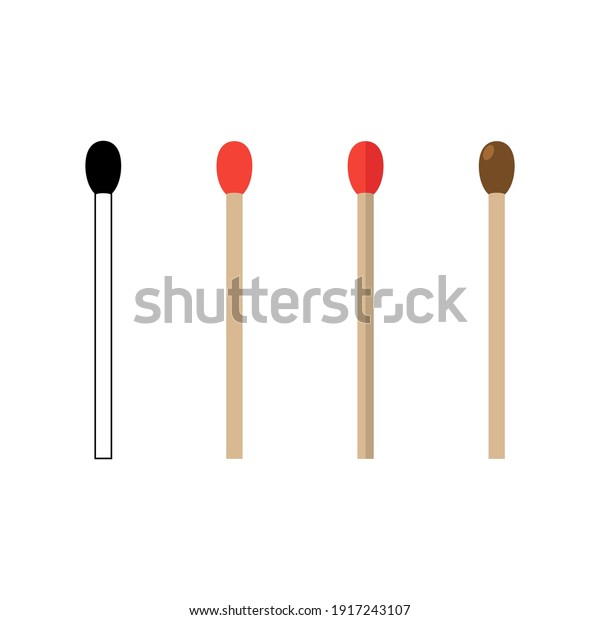 Matches, lighted match and burned match.\
Matchstick icon. Vector\
illustration