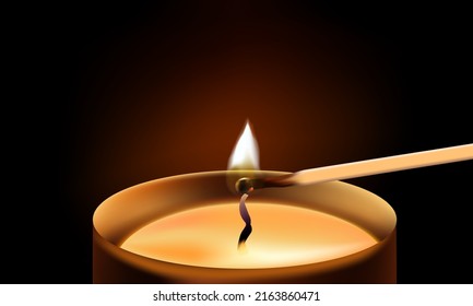 Matches lighting a tealight candle.vector for illustration design.