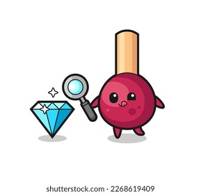 matches mascot is checking the authenticity of a diamond , cute style design for t shirt, sticker, logo element