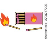 Matches matchbox vector burning match clipart fire source isolated vector illustration on white background
