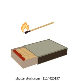 Matches. Open a box of matches and a burning match. Vector illustration isolated on white background.