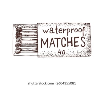 Matches in an open matchbox hand drawn vector illustration