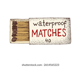 Matches in an open matchbox hand drawn vector illustration