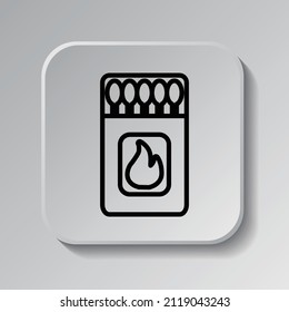 Matches simple icon. Flat desing. Black icon on square button with shadow. Grey background.ai