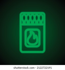 Matches simple icon. Flat desing. Green neon on black background with green light.ai
