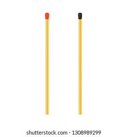 Matches symbol simple red and black vector icon light art silhouette wood burn. Bonfire flat matchstick lit hazard