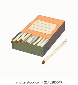 Matches, travel tool, for making fire. Doodle style vector graphics with isolated background.	