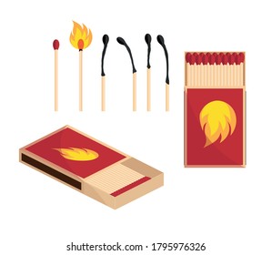 Matches vector, burned match, burning match, rest of the match eps