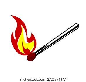 Ilustración vectorial de cerillas, cerilla ardiente con fuego, palo de cerilla quemado con fuego y caja de cerillas, símbolo de empaque de estilo retro, diseño de Antiguas de arte de caja de cerillas y diseño de empaque de caja de cerillas antiguo.