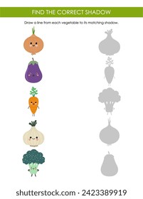 Matching activity for kids. Vegetable matching worksheet for preschool children. Educational game