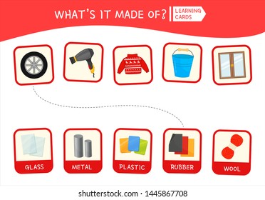 Matching children educational game. Activity for pre sсhool years kids and toddlers. What is it made of?
