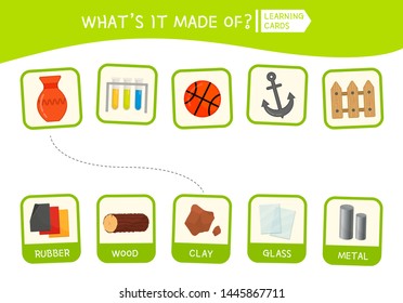 Matching children educational game. Activity for pre sсhool years kids and toddlers. What is it made of?
