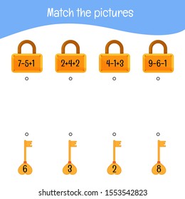 Matching children educational game. Activity for pre sсhool years kids and toddlers. Match the keys and locks.
