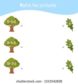 Matching children educational game. Activity for pre sсhool years kids and toddlers. Match the trees and leaves.
