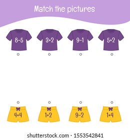 Matching children educational game. Activity for pre sсhool years kids and toddlers. Match shorts and t-shirts.
