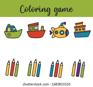 Matching Kinder pädagogisches Spiel. Aktivität für Kinder und Kleinkinder im Vorschulalter. Entspricht Teilen von Schiffen und Farben. 