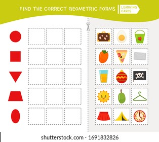 Matching children educational game. Activity for pre sсhool years kids and toddlers. Match of geometric shapes.