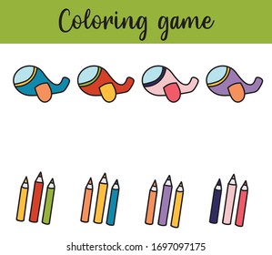 Matching children educational game. Activity for pre shool years kids and toddlers. Match parts of planes and colors. 