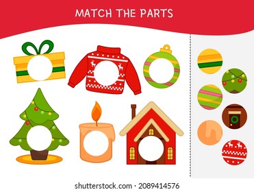 Matching children educational game. . Activity for pre sсhool years kids and toddlers. Christmas collection.