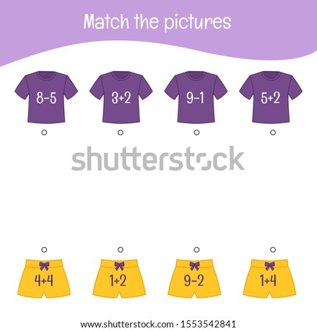 Matching children educational game. Activity for pre sсhool years kids and toddlers. Match shorts and t-shirts.
