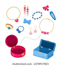 Matching children educational game. Arrange the jewelry in the jewelry box by color. Activity for pre sсhool years kids and toddlers.