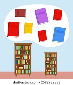 Matching children educational game. Arrange the books in the bookshelf according to size. Activity for pre sсhool years kids and toddlers.