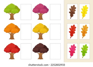 Matching children educational game. Cut out and glue the cards in the correct place. Activity for pre sсhool years kids and toddlers.
