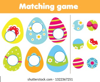 Matching children educational game. Find missing part of Easter eggs. Activity for pre school age kids and toddlers
