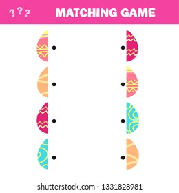 Matching children educational game. Find missing part of Easter eggs. Activity for pre school age kids and toddlers