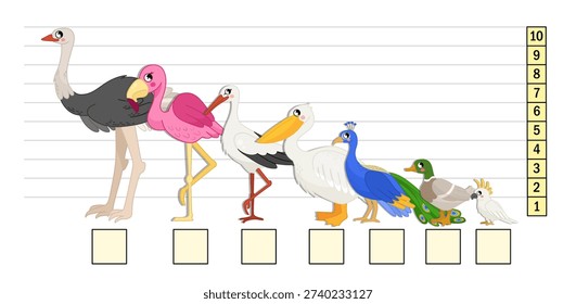 Matching children educational game.  Learning the concept of high and low. Educational game for elementary school children. Printable template for kindergarten.
