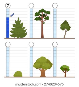 Matching children educational game.  Learning the concept of high and low. Educational game for elementary school children. Printable template for kindergarten.
