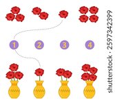 Matching children educational game. Match the flowers and vases. Activity for pre sсhool years kids and toddlers.