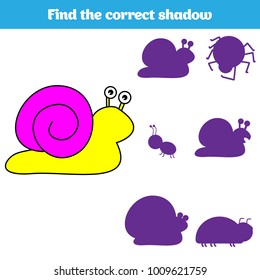 Matching children educational game. Match insects parts. Find missing puzzle. Activity for pre school years kids.