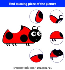 Matching children educational game. Match insects parts. Find missing puzzle. Activity for pre school years kids.